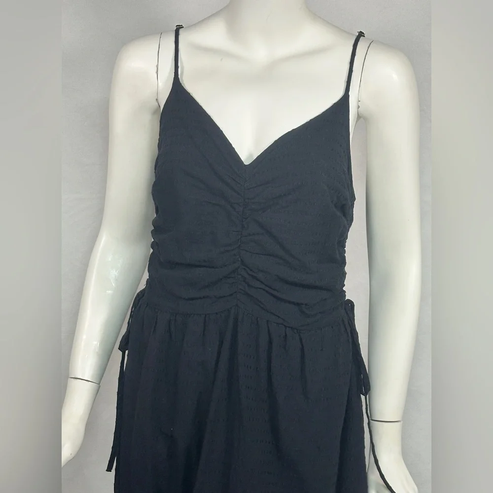 Nation LTD Black Rooshed Cotton/Linen Dress with side slit and pockets Size M - Picture 5 of 15